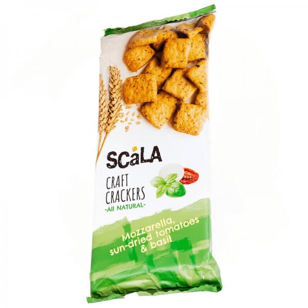 Scala Crackers with Mozzarella, Tomatoes and Basil