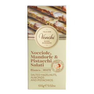 Venchi White Chocolate with Salted Nuts bar 95/100g.