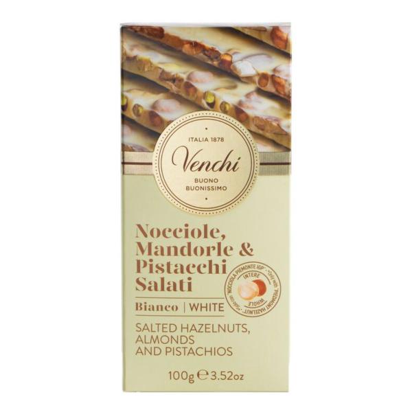 Venchi White Chocolate with Salted Nuts bar 95/100g.