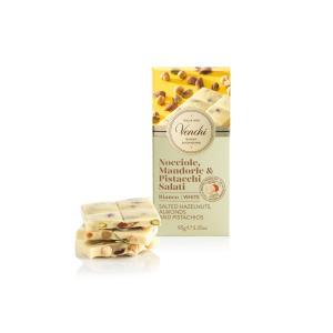 Venchi White Chocolate with Salted Nuts bar 95/100g.